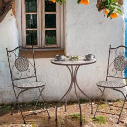 Wyld and Coco Black Metal Bistro Set 2 Foldable Table and Chairs Ceramic Floral - thumbnail 1