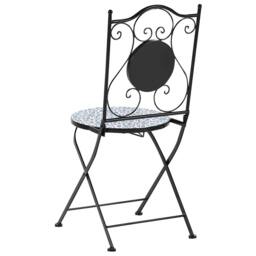 Wyld and Coco Black Metal Bistro Set 2 Foldable Table and Chairs Ceramic Floral - thumbnail 7