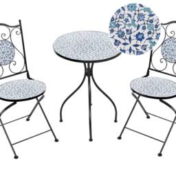 Wyld and Coco Black Metal Bistro Set 2 Foldable Table and Chairs Ceramic Floral - thumbnail 2