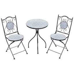 Wyld and Coco Black Metal Bistro Set 2 Foldable Table and Chairs Ceramic Floral - thumbnail 3