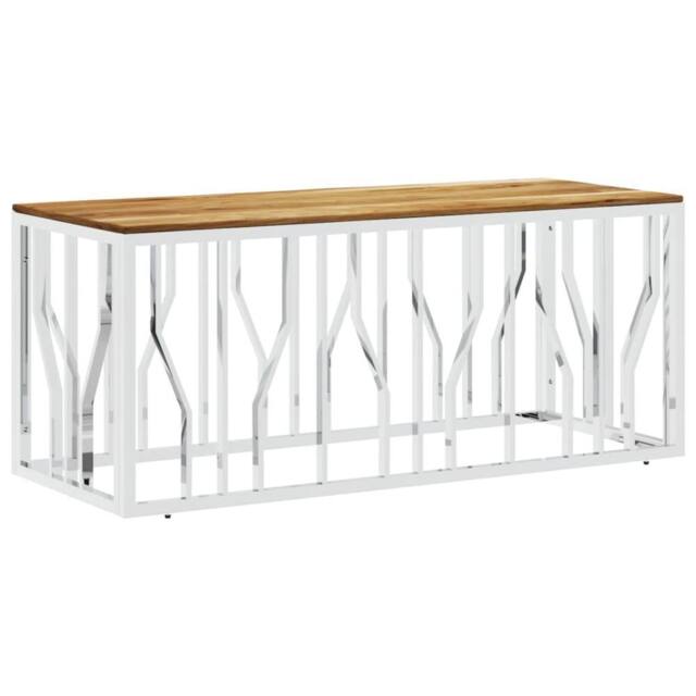 Berkfield Home Coffee Table Silver Stainless Steel & Solid Wood Acacia - image 1
