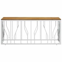 Berkfield Home Coffee Table Silver Stainless Steel & Solid Wood Acacia - thumbnail 3