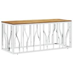 Berkfield Home Coffee Table Silver Stainless Steel & Solid Wood Acacia - thumbnail 1