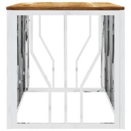Berkfield Home Coffee Table Silver Stainless Steel & Solid Wood Acacia - thumbnail 4