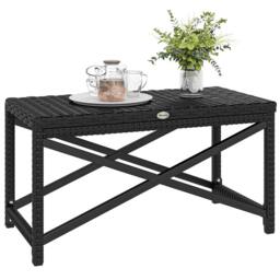 OUTSUNNY Outdoor Coffee Table, PE Rattan Side Table w/ Plastic Board, Black - thumbnail 2