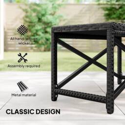 OUTSUNNY Outdoor Coffee Table, PE Rattan Side Table w/ Plastic Board, Black - thumbnail 4