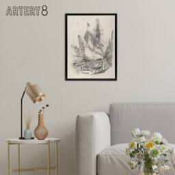 "Artery8 Joseph Pennell Large Warship In the Dry Dock Framed Canvas Art Print in Grey - Size: W12"" x H16""" - thumbnail 3