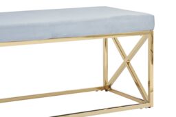 Orsina Luxe Powder Blue Velvet & Gold Bench, Stylish Garden Bench For Outdoor, Accent Dining Bench For Diningroom - thumbnail 5