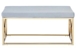 Orsina Luxe Powder Blue Velvet & Gold Bench, Stylish Garden Bench For Outdoor, Accent Dining Bench For Diningroom - thumbnail 6