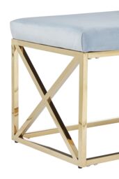 Orsina Luxe Powder Blue Velvet & Gold Bench, Stylish Garden Bench For Outdoor, Accent Dining Bench For Diningroom - thumbnail 4