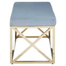 Orsina Luxe Powder Blue Velvet & Gold Bench, Stylish Garden Bench For Outdoor, Accent Dining Bench For Diningroom - thumbnail 3