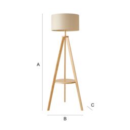ValueLights Morrigan Natural Wood Tripod Floor Lamp & Fabric Drum Shade & Bulb - thumbnail 9