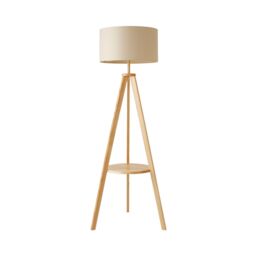 ValueLights Morrigan Natural Wood Tripod Floor Lamp & Fabric Drum Shade & Bulb - thumbnail 3