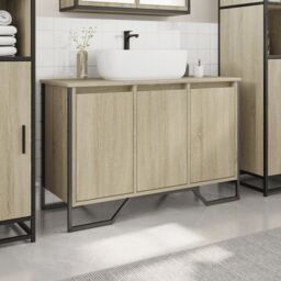 Berkfield Home Bathroom Sink Cabinet Sonoma Oak 91x35x60 cm Engineered Wood - Size: 91 x 35 x 60 cm - thumbnail 3