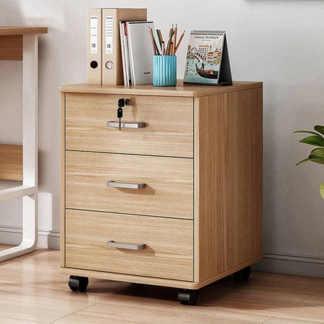 EONLION Office 3 Drawer Rolling File Cabinet in Brown - Size: 100 cm - image 1