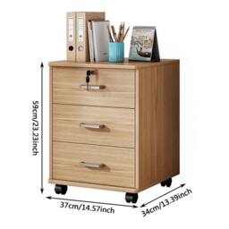 EONLION Office 3 Drawer Rolling File Cabinet in Brown - Size: 100 cm - thumbnail 2