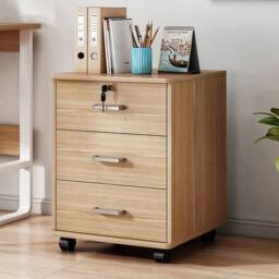EONLION Office 3 Drawer Rolling File Cabinet in Brown - Size: 100 cm - thumbnail 1