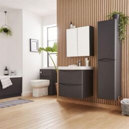Clifton Matt Graphite Wall Hung 2 Door Tall Storage Unit 35cm Wide x 33cm Deep in Dark Grey - Size: 35 cm Wide x 33 cm Deep - thumbnail 2