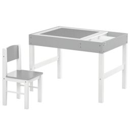 HOMCOM Two-Piece Table & Chair Set Kids Desk & Chair Set with Storage Space - Grey - thumbnail 2
