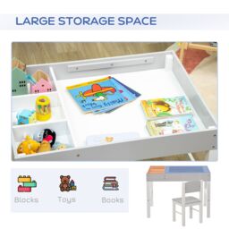 HOMCOM Two-Piece Table & Chair Set Kids Desk & Chair Set with Storage Space - Grey - thumbnail 6
