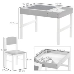 HOMCOM Two-Piece Table & Chair Set Kids Desk & Chair Set with Storage Space - Grey - thumbnail 3