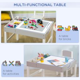 HOMCOM Two-Piece Table & Chair Set Kids Desk & Chair Set with Storage Space - Grey - thumbnail 4