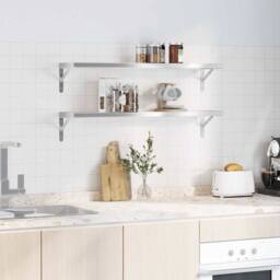 Berkfield Home Wall Shelves 2 pcs 100x23.5x3 cm Silver Stainless Steel - thumbnail 1