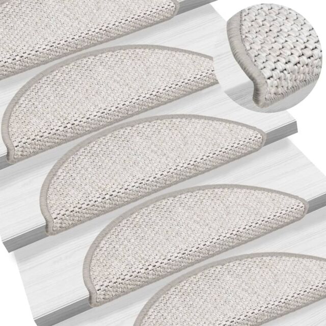 Berkfield Home Stair Mats Self-adhesive Sisal-Look 15 pcs 56x17x3 cm Platina in Beige - Size: Medium - image 1