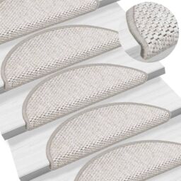 Berkfield Home Stair Mats Self-adhesive Sisal-Look 15 pcs 56x17x3 cm Platina in Beige - Size: Medium - thumbnail 1