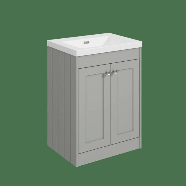 Balterley 600mm Floor Standing 2 Door Unit & Minimalist Basin No Tap Hole - Grey - image 1