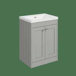 Balterley 600mm Floor Standing 2 Door Unit & Minimalist Basin No Tap Hole - Grey - thumbnail 1