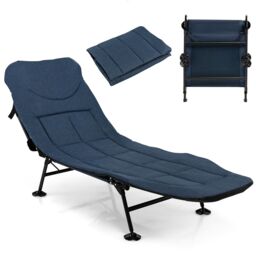 Costway Folding Camping Cot W/ Detachable Mattress & 6-Position Adjustable Backrest in Blue - thumbnail 1