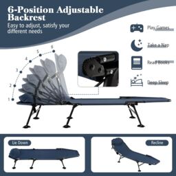 Costway Folding Camping Cot W/ Detachable Mattress & 6-Position Adjustable Backrest in Blue - thumbnail 6