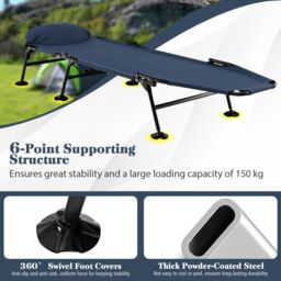 Costway Folding Camping Cot W/ Detachable Mattress & 6-Position Adjustable Backrest in Blue - thumbnail 4