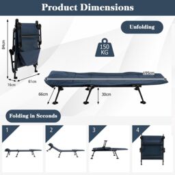 Costway Folding Camping Cot W/ Detachable Mattress & 6-Position Adjustable Backrest in Blue - thumbnail 2