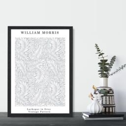ARTZE William Morris Larkspur in Grey Art Print / Black Frame / SIZE: A3 in Light Grey - Size: A4 - thumbnail 1