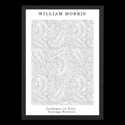 ARTZE William Morris Larkspur in Grey Art Print / Black Frame / SIZE: A3 in Light Grey - Size: A4 - thumbnail 2