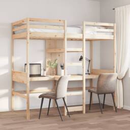 Berkfield Home Loft Bed Frame without Mattress 75x190cm Solid Wood Pine in Natural - Size: 75x190 cm - thumbnail 2