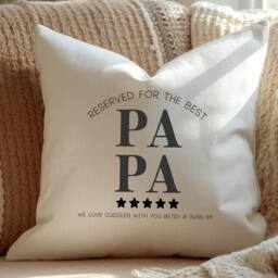 Aye Do Gifts Men's Personalised Reserved for the Best Papa Cushion in Cream - Size: 40 cm x 40 cm