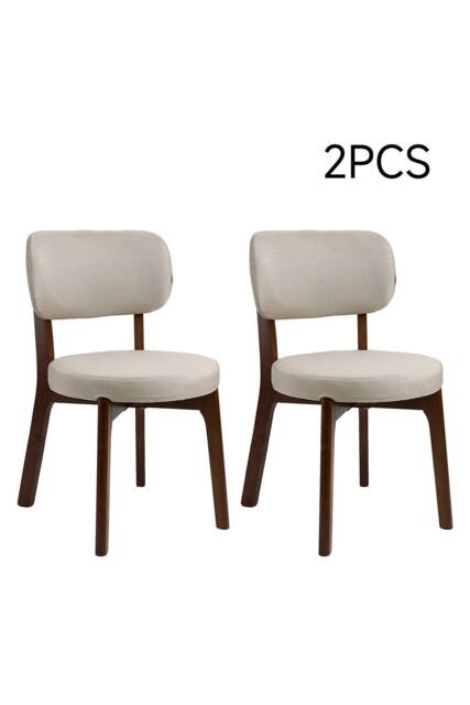 Living and Home 2Pcs Upholstered Dining Chair with Wooden Frame in Beige - image 1