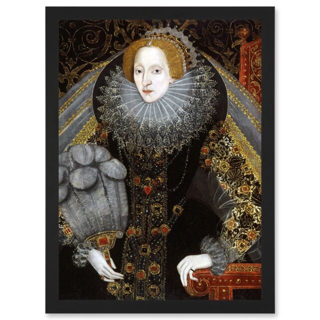 Artery8 Queen Elizabeth I England Portrait Painting Royal Historic Artwork Framed Wall Art Print A4 in Black - image 1