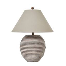 Wyld Haus Montresor Ribbed Ceramic Table Lamp Aged Wood Finish Cream Linen Shade in Brown - thumbnail 2