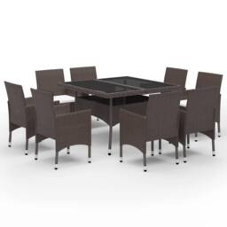 Berkfield Home Elegant 9 Piece Garden Dining Set Poly Rattan & Tempered Glass Brown - thumbnail 3