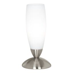 Loops Table Lamp Colour Satin Nickel Shade White Glass In Line Switch Bulb E14 1x40W in Metallics