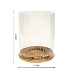 Ivyline Amelia Ribbed Glass Wooden Candle Holder H23cm D20cm-Premium quality -Best seller - Also available in H19.5cm W16cm in Natural - thumbnail 5