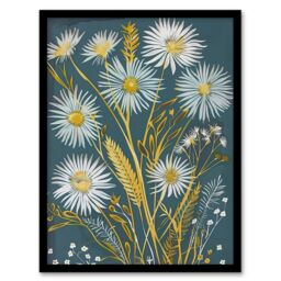 "Artery8 Aster Wildflowers Painting Floral Wheat Harvest Framed Art Print in Blue - Size: W12"" x H16""" - thumbnail 1