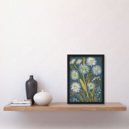 "Artery8 Aster Wildflowers Painting Floral Wheat Harvest Framed Art Print in Blue - Size: W12"" x H16""" - thumbnail 4