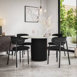 More4Homes Arlo White Marble Table Top W Black Legs + Myla Linen Dining Chair Set Of 4 - thumbnail 1