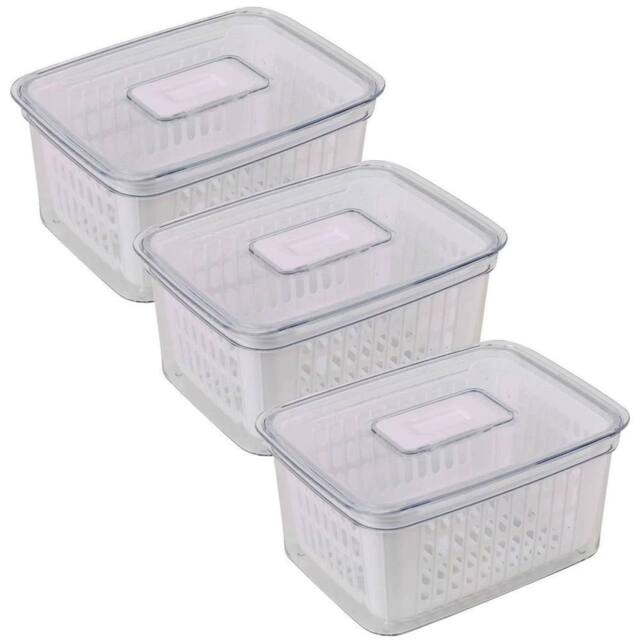 Havendro 3PCS 1.6L Fridge Organiser Container Basket Food Fruit Storage Box in Clear - image 1