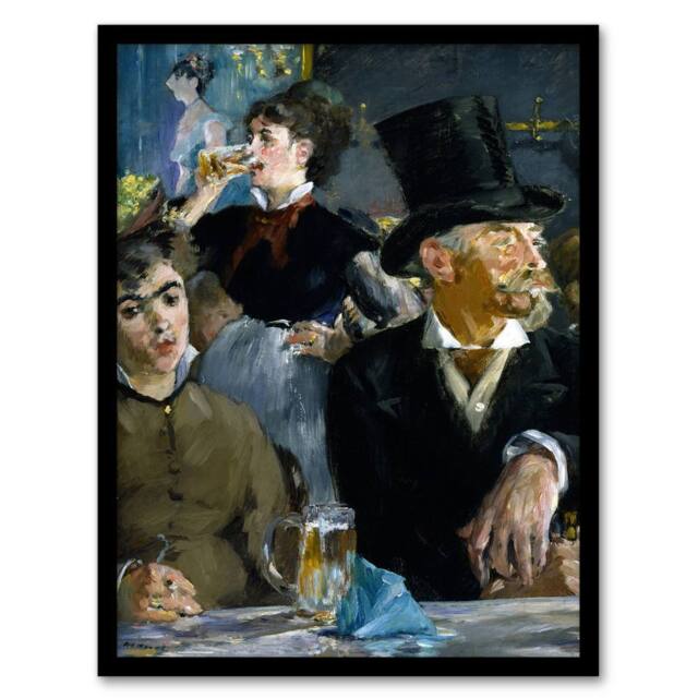 "Artery8 At the Cafe Paris Nightlife Scene Manet Vintage Framed Wall Art Print in Blue - Size: W12"" x H16""" - image 1